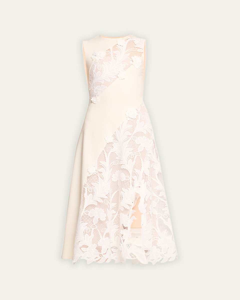 Marbled Carnation Guipure Inset Midi Dress