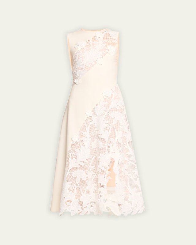 Marbled Carnation Guipure Inset Midi Dress
