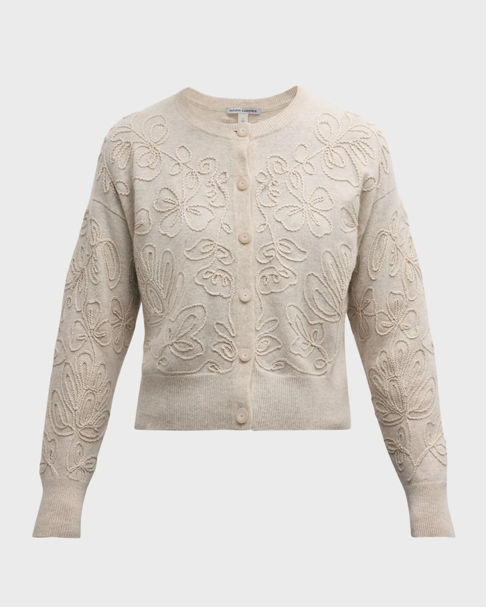 Floral-Embroidered Cashmere Cardigan