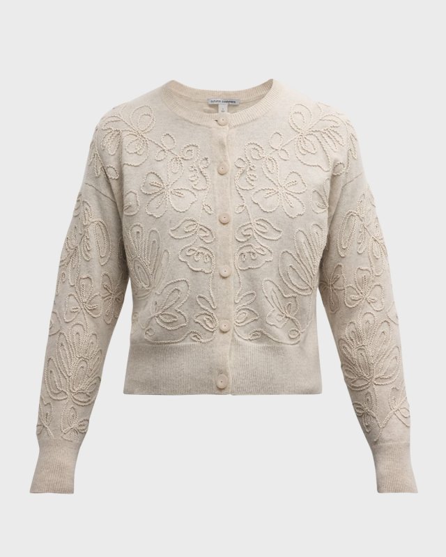 Floral-Embroidered Cashmere Cardigan