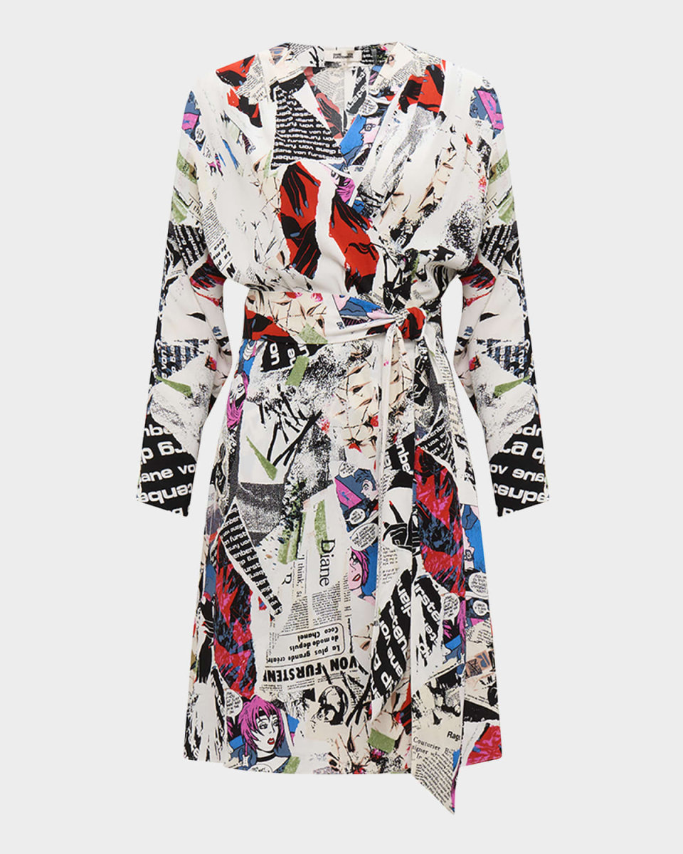 Shia Patchwork-Print Mini Wrap Dress