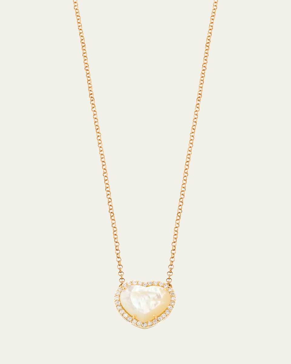 18K Rose Gold Medium Heart Necklace with Mother of Pearl and Diamonds