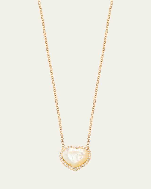 18K Rose Gold Medium Heart Necklace with Mother of Pearl and Diamonds