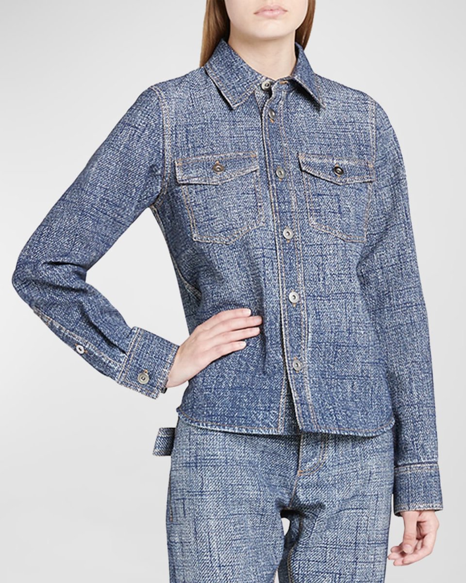 Textured Denim Collared Shirt