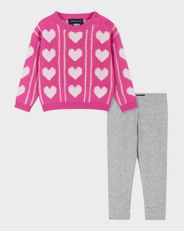 Girl's Heart Sherpa Sweater & Leggings Set, Size Newborn-24M