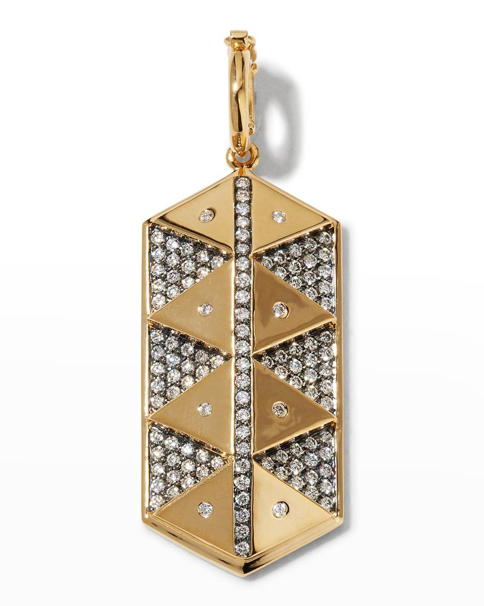 Yellow Gold Elongated Hexagonal Shield Charm with Diamonds