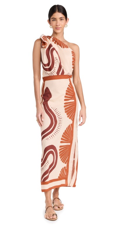 Johanna Ortiz Natural Ecosystem Dress Mother Boa Pareo Ecru Red