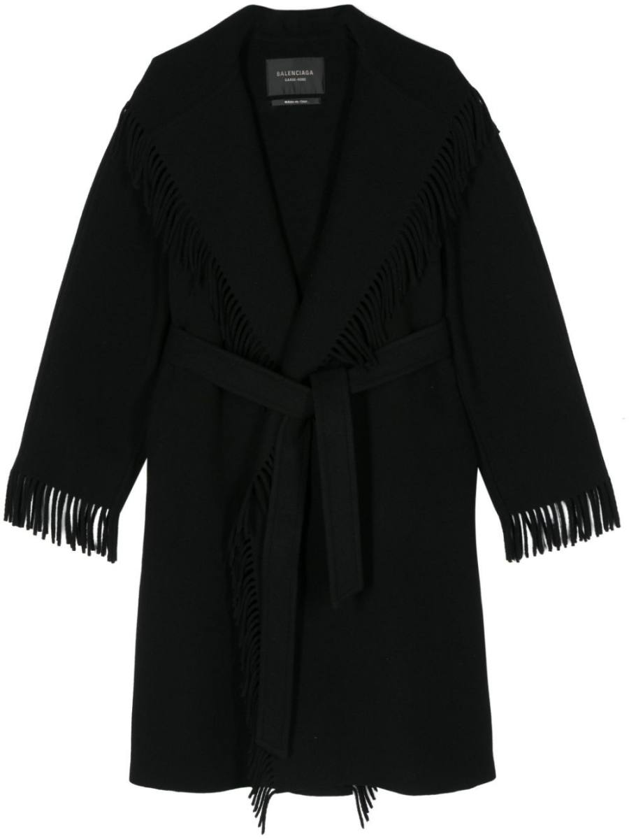fringed-edge wool coat