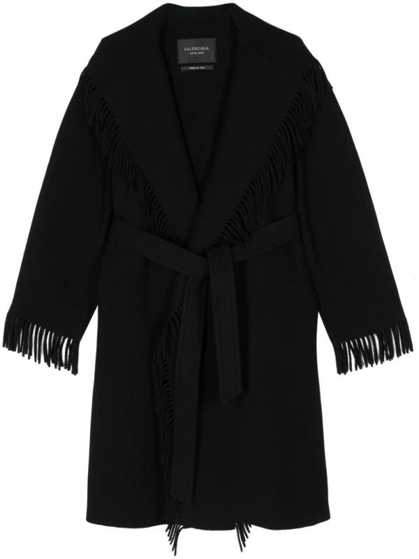 fringed-edge wool coat