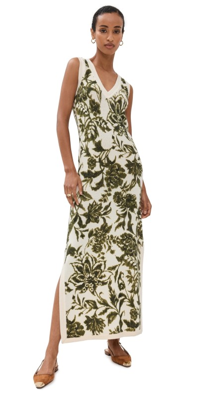 Figue Roxanne Sweater Dress Ikat Floral Woodland Green