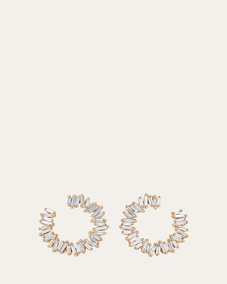 18K Rose Gold Fireworks Spiral Medium Diamond Hoop Earrings