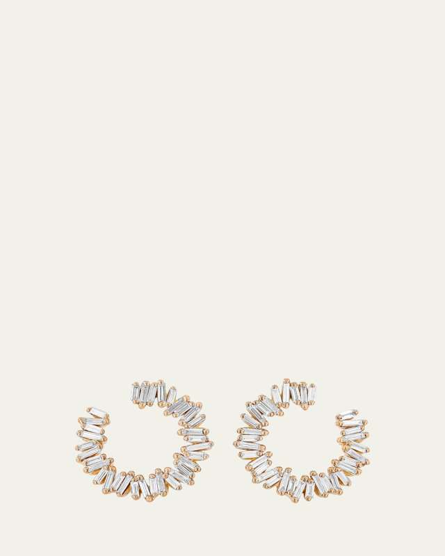 18K Rose Gold Fireworks Spiral Medium Diamond Hoop Earrings