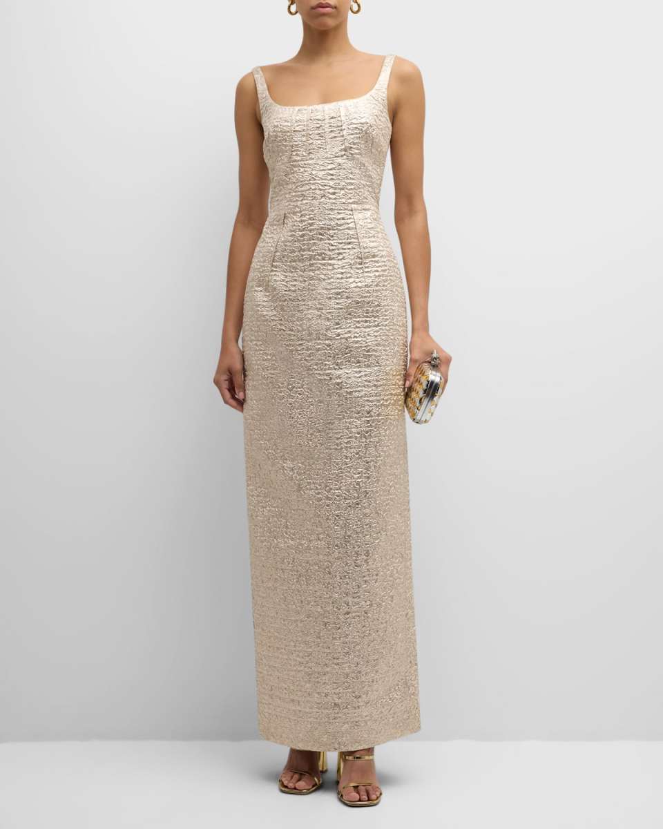Sharon Metallic Seersucker Sleeveless Gown