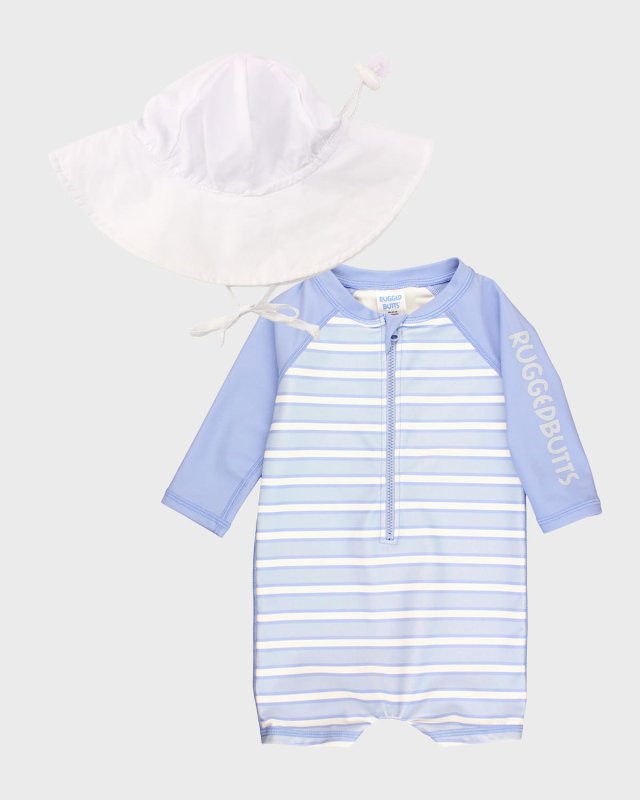 Boy's Windsurfer One-Piece Swimsuit and Hat Set, Size 0M-2T