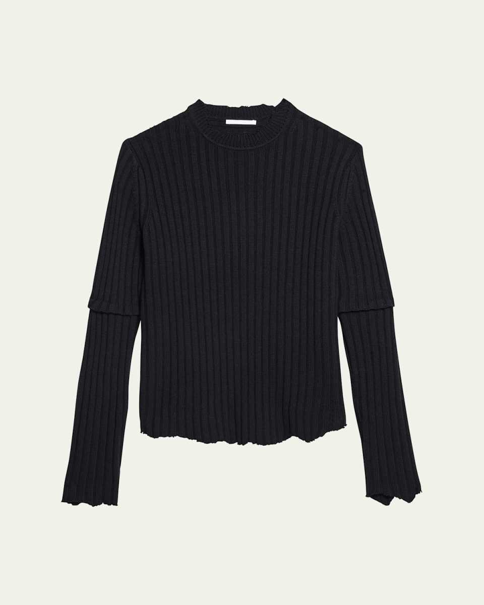 Distressed Ribbed Crewneck Sweater