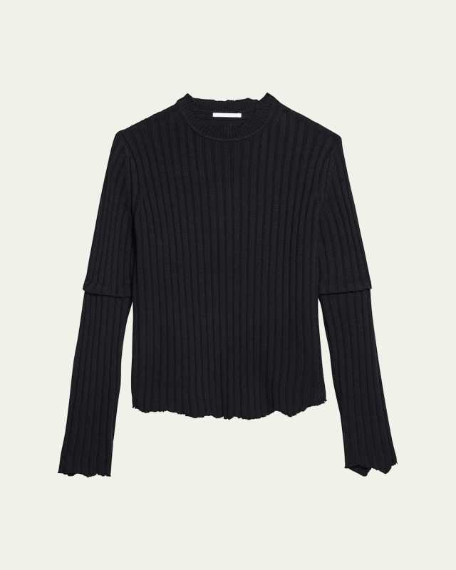 Distressed Ribbed Crewneck Sweater
