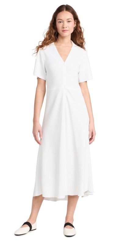 Vince Short Sleeve Polo Dress Off White