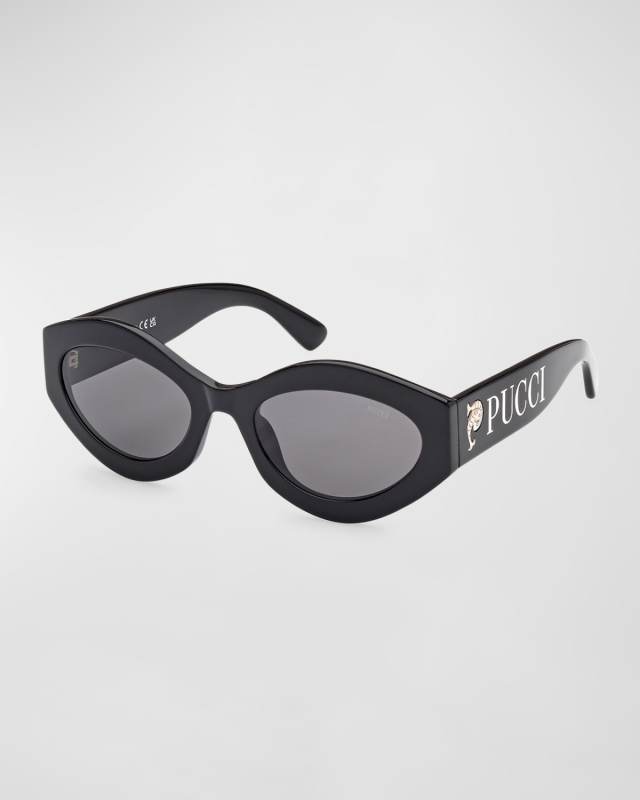 Logo Acetate & Metal Oval Sunglasses