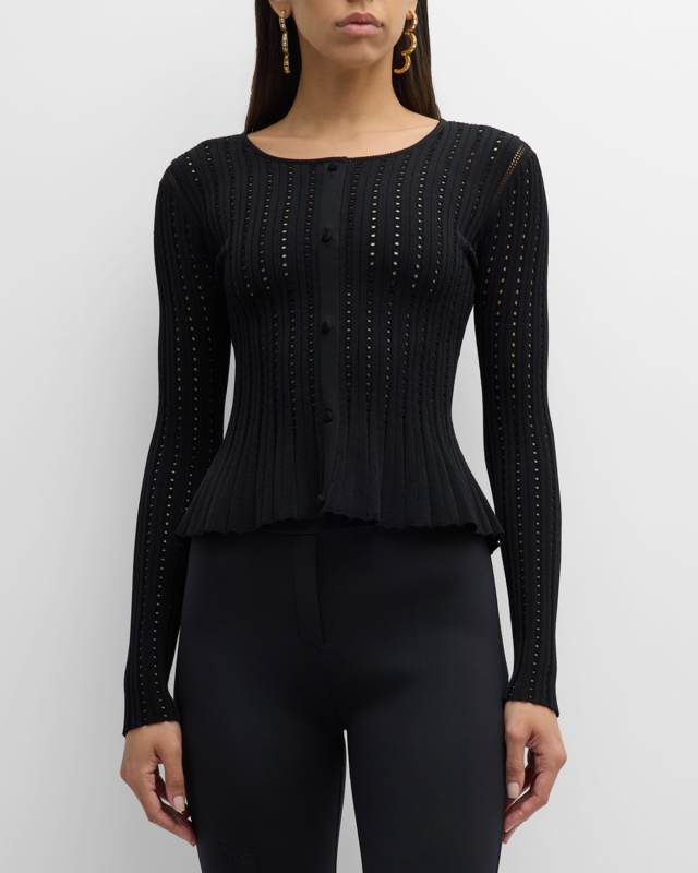 Pointelle Knit Peplum Cardigan