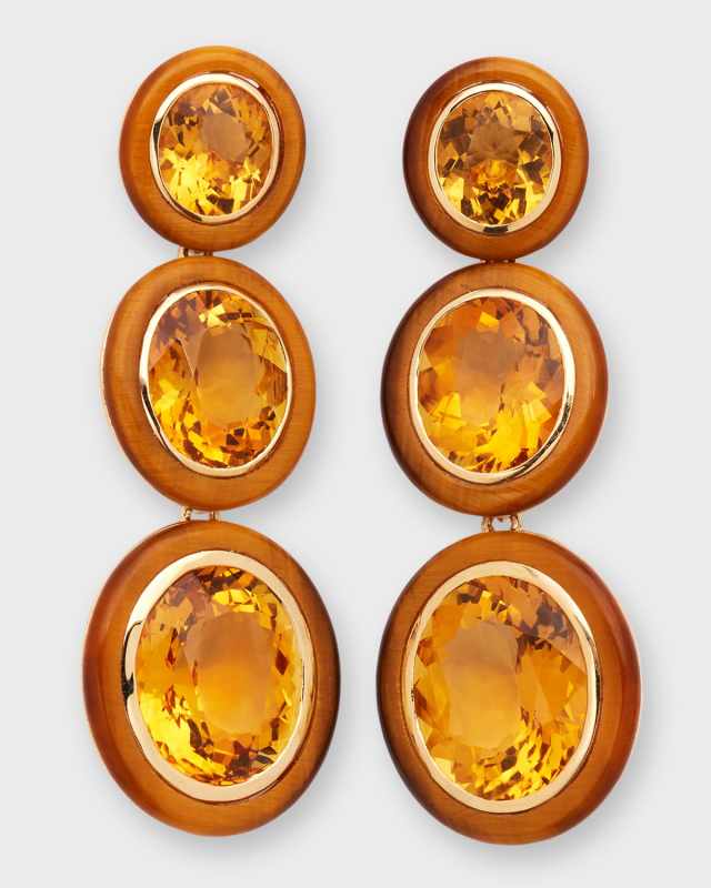 Melange 3-Tier Oval Earrings in 18k Gold with Citrine & Tiger's Eye