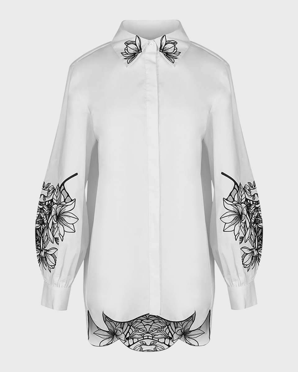 Leonie Floral-Embroidered Cotton Poplin Shirt