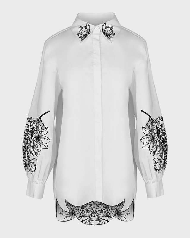 Leonie Floral-Embroidered Cotton Poplin Shirt
