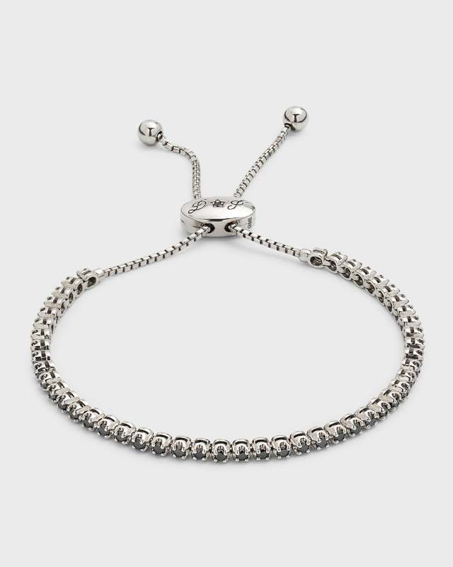 18K White Illusion Bezel Adjustable Bracelet w/ Black Diamonds