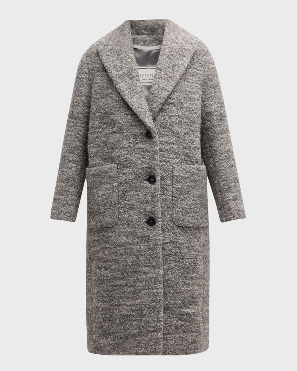 Shawl-Collar Boucle Wool Coat