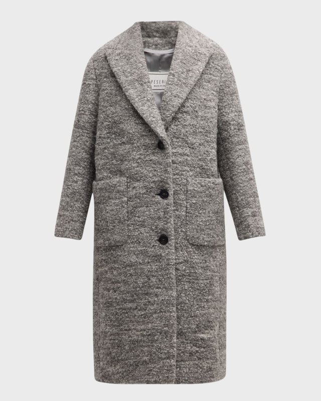 Shawl-Collar Boucle Wool Coat