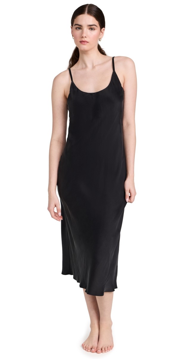 Lunya Washable Silk Bias Slip Dress Immersed Black