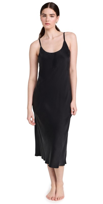 Lunya Washable Silk Bias Slip Dress Immersed Black
