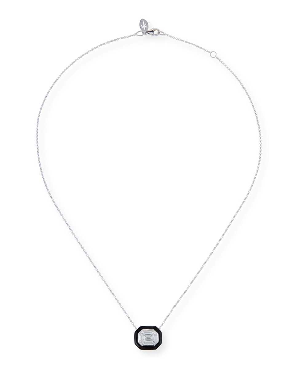 18k White Gold Oui Diamond & Enamel Necklace