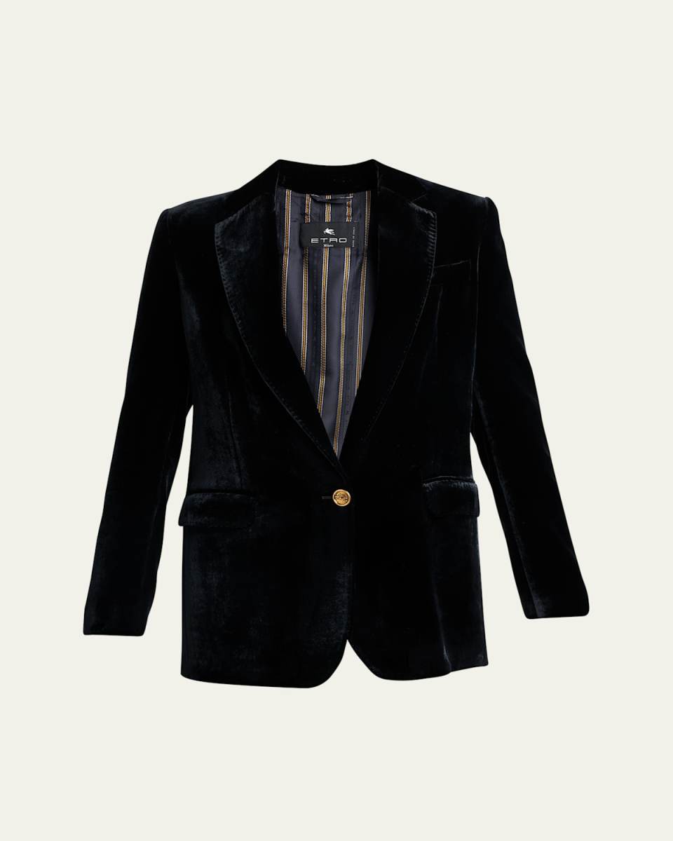 Single-Breasted Velvet Blazer Jacket