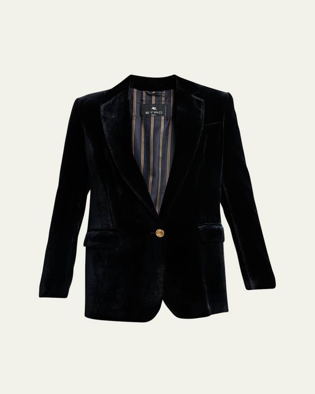 Single-Breasted Velvet Blazer Jacket