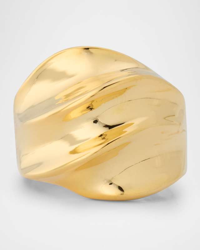 Polished Gold Crossover Dome Adjustable Statement Ring