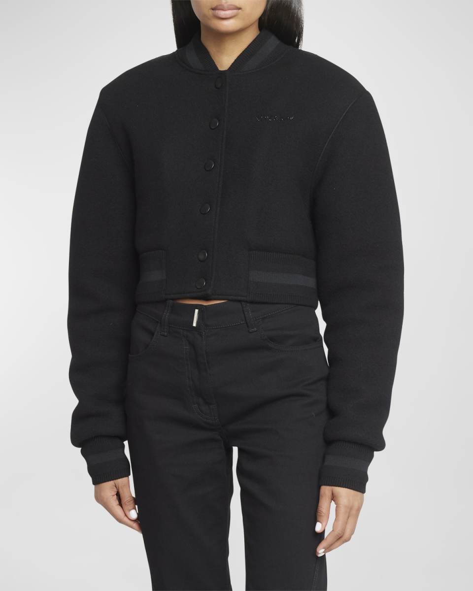 Logo-Embellished Wool Crop Bomber Jacket