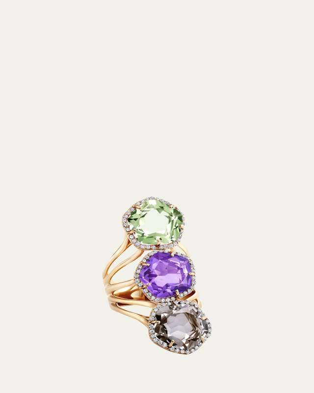 18K Rose Gold Dora Ring with Smoky Quartz, Amethyst, Prasiolite and Diamonds