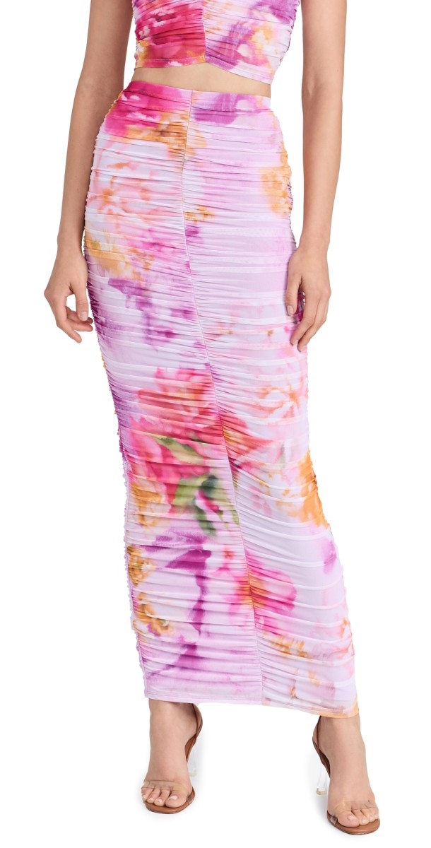 AFRM Josie Ruched Ankle Length Skirt Floral Portrait