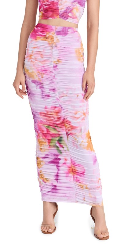 AFRM Josie Ruched Ankle Length Skirt Floral Portrait