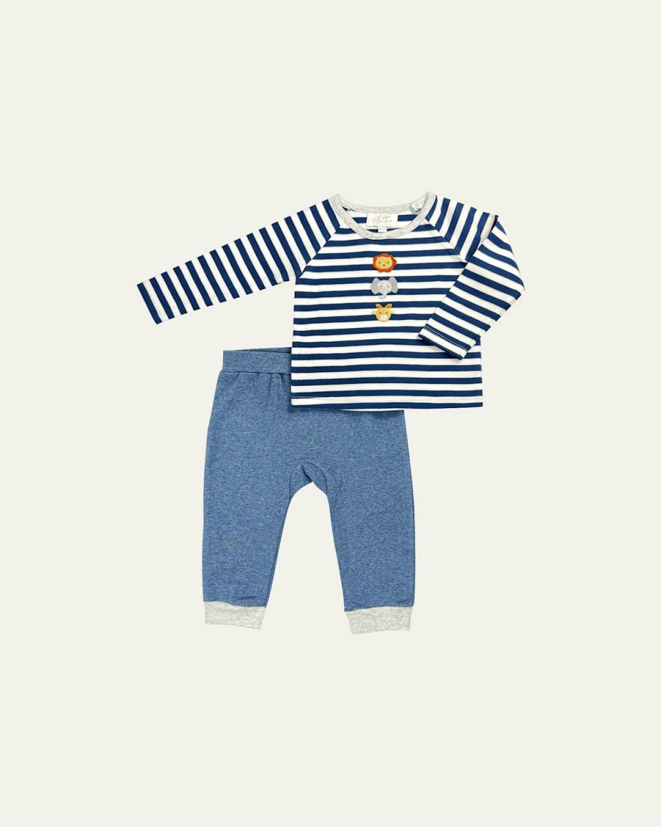 Kid's Two-Piece Wild Animals Applique Pajamas, Size 6M-3