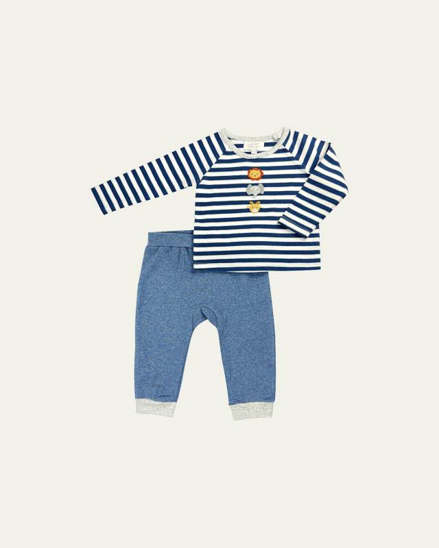 Kid's Two-Piece Wild Animals Applique Pajamas, Size 6M-3