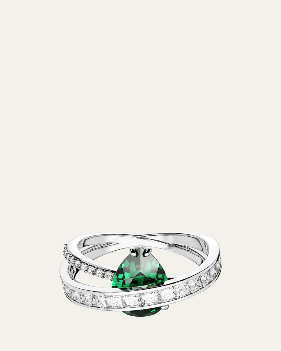 Hyperbola Rhodium-Plated Mix-Cut Crystal Double Band Statement Ring