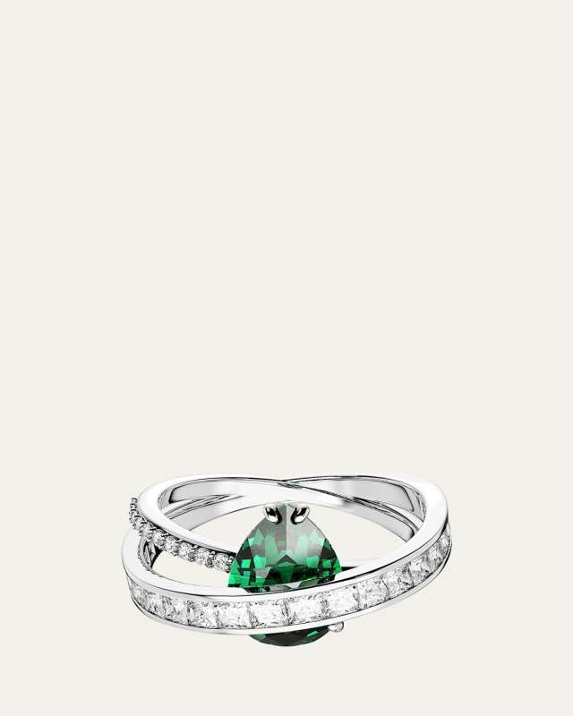Hyperbola Rhodium-Plated Mix-Cut Crystal Double Band Statement Ring