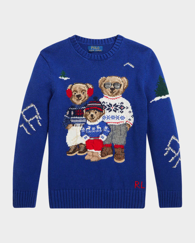 Boy's Polo Bear Intarsia Sweater, Size 2-6