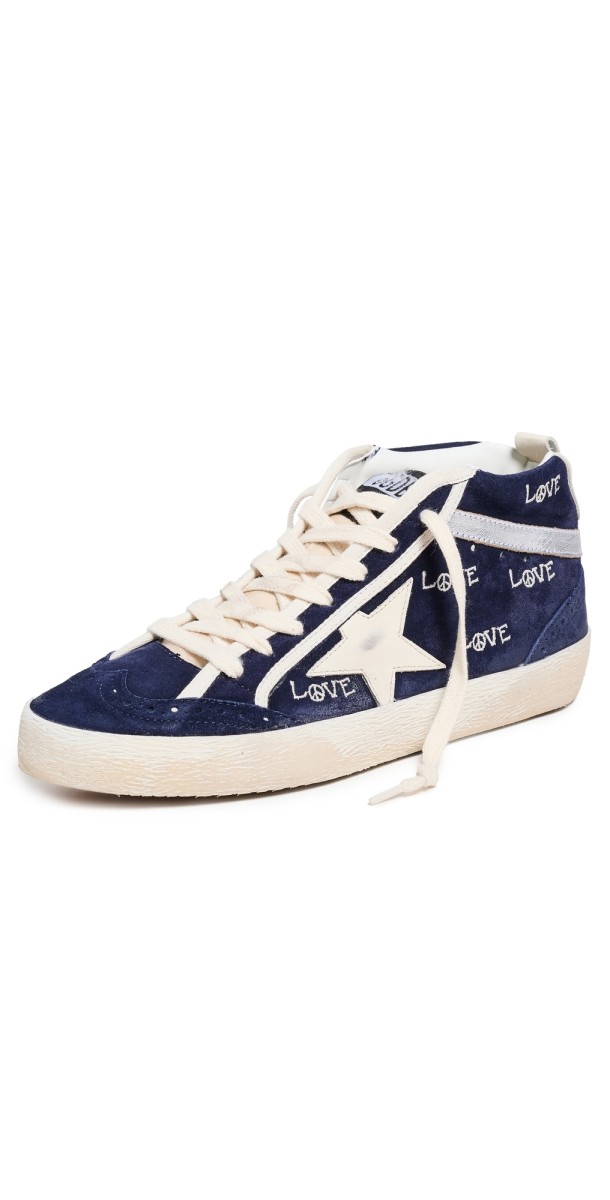 Golden Goose Mid Star Suede Upper with Embroidery Sneakers MEDIEVAL BLUE/CREAM/SILVER