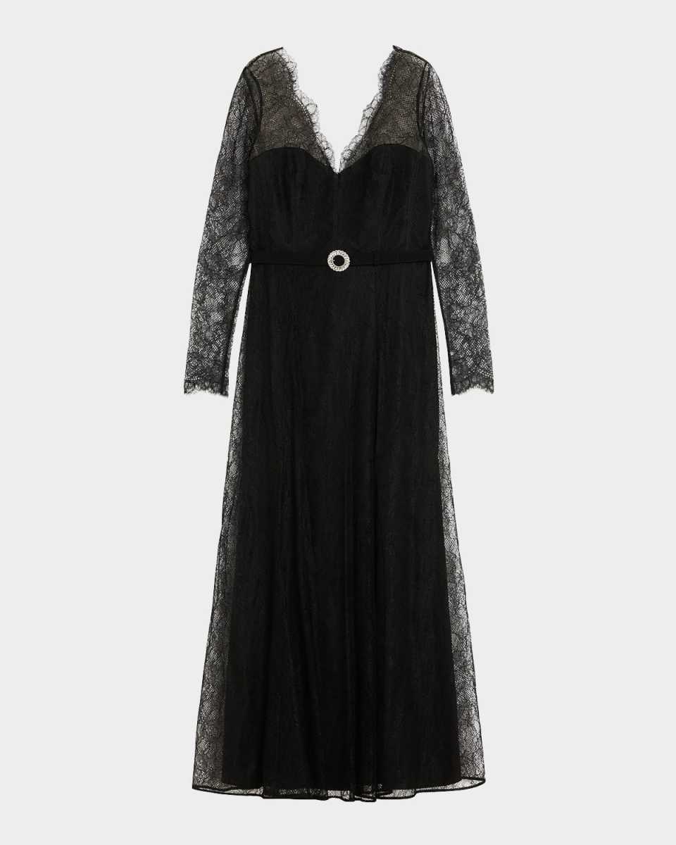 Plus Size Venosa Belted Lace Gown