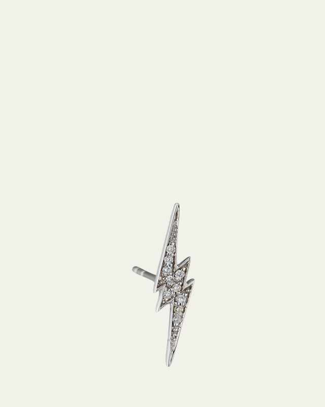 14k White Gold Diamond Lightning Bolt Stud Earring, Single