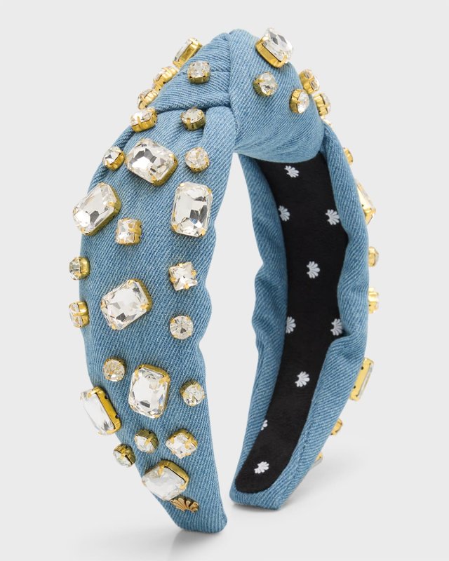Embellished Knotted Denim Headband