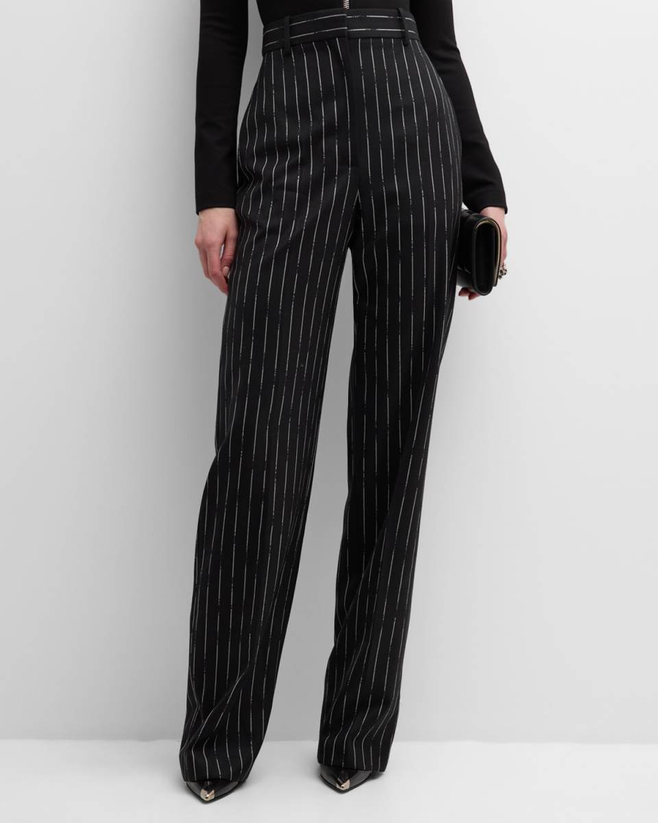 Straight-Leg Pinstripe Wool Trousers