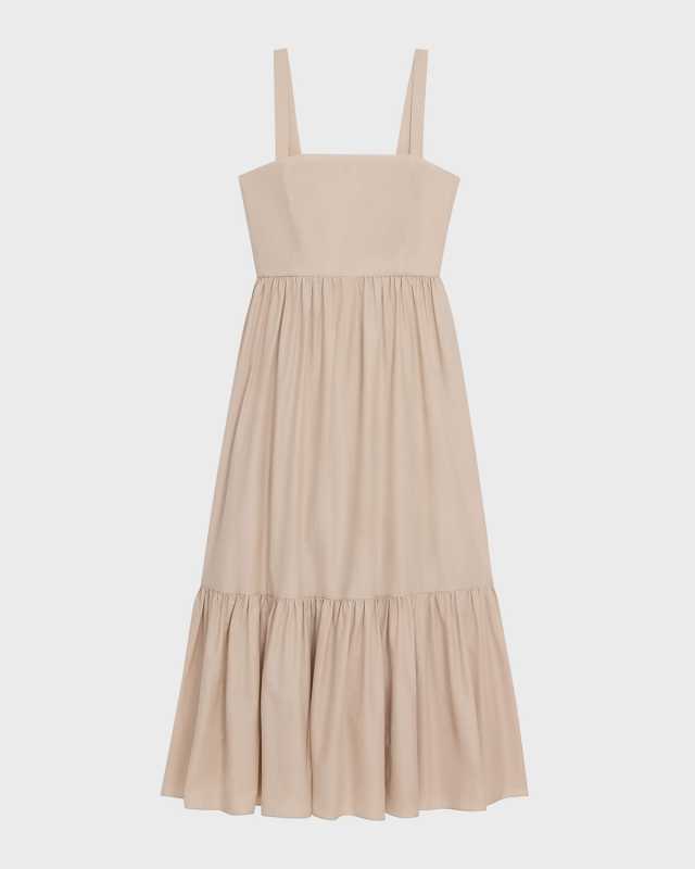 Sleeveless Square-Neck Tiered Poplin Midi Dress